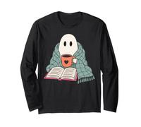Cozy Ghost Reading Book Coffee Lover Bookish Spooky Season Manga Larga