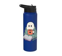 Cozy Ghost Reading Book Coffee Lover Bookish Spooky Season Stainless Steel Insulated Water Bottle