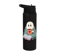 Cozy Ghost Reading Book Coffee Lover Bookish Spooky Season Stainless Steel Insulated Water Bottle