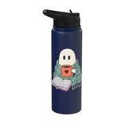 Cozy Ghost Reading Book Coffee Lover Bookish Spooky Season Stainless Steel Insulated Water Bottle