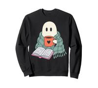 Cozy Ghost Reading Book Coffee Lover Bookish Spooky Season Sudadera