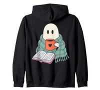 Cozy Ghost Reading Book Coffee Lover Bookish Spooky Season Sudadera con Capucha