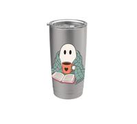 Cozy Ghost Reading Book Coffee Lover Bookish Spooky Season Vaso térmico de acero inoxidable de doble pared