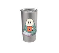 Cozy Ghost Reading Book Coffee Lover Bookish Spooky Season Vaso térmico de acero inoxidable de doble pared