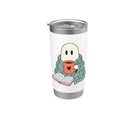 Cozy Ghost Reading Book Coffee Lover Bookish Spooky Season Vaso térmico de acero inoxidable de doble pared