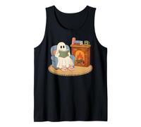 Cozy Ghost Reading Book Fireplace Bunny Slippers Camiseta sin Mangas