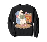 Cozy Ghost Reading Book Fireplace Bunny Slippers Sudadera