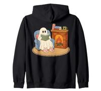 Cozy Ghost Reading Book Fireplace Bunny Slippers Sudadera con Capucha