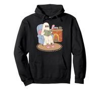 Cozy Ghost Reading Book Fireplace Bunny Slippers Sudadera con Capucha