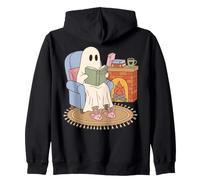 Cozy Ghost Reading Book Fireplace Bunny Slippers Sudadera con Capucha