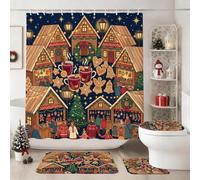 Cozy Gingerbread Winter Village House - Juego de cortinas de ducha