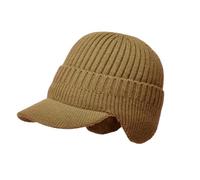 Cozy Head Beanie, 2026 Knit Winter Hat with Brim & Ear Flaps, Warm Elastic Beanie for Men & Women (Khaki)