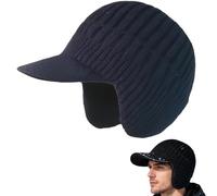 Cozy Head Beanie - Winter Cozy Head Beanies for Women Men with Brim and Ear Flaps for Cold Weather Ski Work (Navy Blue)