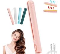 Cozy Home Curling Iron, Mini Dual Purpose Curling Iron, Upgrade 2-in-1 Portable Curling Wand and Flat Iron, Portable USB Mini Ceramic Curling Iron for Short Hair & Long Hair (03)