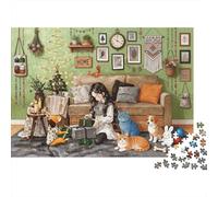 Cozy Home with Cats Puzzle 1000 Piezas Recyclable Material Fairy Tale Style Adulto Jigsaws Family Gaming Time Props Interesting Juego Familiar for Home 38x26cm/1000Ps