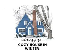 Cozy house in winter: Coloring page
