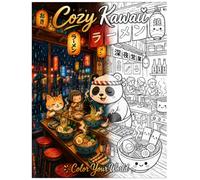 Cozy Kawaii Coloring Book: 50 Detailed Kawaii Scenes for Adults, Teens & Kids - Cozy Japanese Cafés, Ramen Shops, Magical Interiors & More