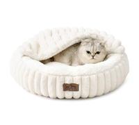 COZY KISS Cama Gato con Manta 50cm, Cueva Redonda para Gato pequeño, Crema