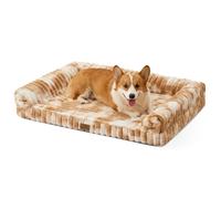 COZY KISS Cama Ortopédica para Perros de Pelo Sintético, Sofá Ergonómico para Perros Grandes, 90x68x15 cm - Diseño Acordonado, Lavable, Antideslizante, Marrón Tie-Dye L