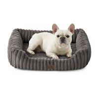 COZY KISS Cama para Perro Mediano, Ortopédica Sofá Lavable de Piel Sintética para Mascotas, con Superficie Suave y Base Antideslizante, Cama de Interior para Perros Pequeños, 76x58x18cm, Gris