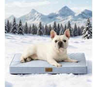 COZY KISS Cama Refrescante Perros Medianos M, Q-MAX>0.4 Cojín Ortopédico Transpirable Espuma Gel, Colchón Lavable Jaula, Funda Desmontable, Antideslizante, 76x51x7.5cm, Azul Claro