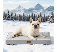 COZY KISS Cama Refrescante Perros Medianos M, Q-MAX>0.4 Cojín Ortopédico Transpirable Espuma Viscoelástica Gel, Colchón Lavable Jaula, Funda Desmontable, Antideslizante, 76x51x7.5cm, Gris Plata
