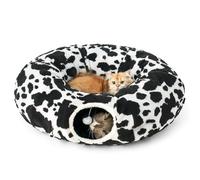 Cozy Kiss Túnel para Gatos, Cama Tunel para Gatito Conejo con Cojín Lavable, Interactivos Juegos Juguetes para Animales Pequeños, Juguete Gato Cueva Donut con Bola de Juego (Negro & Blanco, 85D)