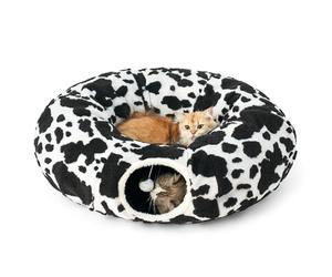 Cozy Kiss Túnel para Gatos, Cama Tunel para Gatito Conejo con Cojín Lavable, Interactivos Juegos Juguetes para Animales Pequeños, Juguete Gato Cueva Donut con Bola de Juego (Negro & Blanco, 85D)