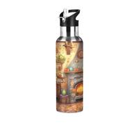Cozy Kitchen - Botella de agua aislada de acero inoxidable a prueba de fugas y sudor, botella de agua al vacío con popote para gimnasio, deportes al aire libre, 600 ml