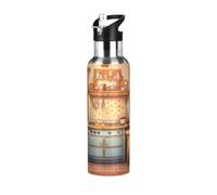 Cozy Kitchen1 - Botella de agua aislada de acero inoxidable a prueba de fugas y sudor, botella de agua al vacío con popote para gimnasio, deportes al aire libre, 600 ml