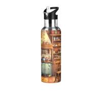 Cozy Kitchen3 - Botella de agua aislada de acero inoxidable a prueba de fugas y sudor, botella de agua al vacío con popote para gimnasio, deportes al aire libre, 600 ml