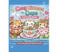 Cozy Kittens in Cups Coloring Book: Cute Kawaii Cats in Mugs, Teacups & Tiny Floral Worlds Bold & Easy Designs for Relaxation, Stress Relief & Beginners