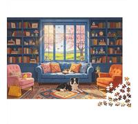 Cozy Library 1000 Piezas Jigsaw Puzzle Papel Reciclado Reading Nook Puzzles para Ancianos Divertido y Desafiante Family Game Perfect for Holiday Blessings 70x50cm/1000pcs