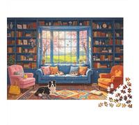 Cozy Library Room Puzzles 1000 Piezas Papel Reciclado Reading Nook Puzzle para Niños a Partir de 6 Años Educational Game Challenge Fun Family Game 70x50cm/1000pcs