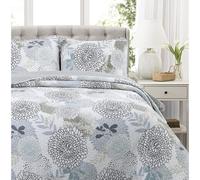 Cozy Line Home Fashions Nina Trista Flowers Aqua Blue Tape Grey Floral Print Juego de cama edred?n reversible 100% algod?n colcha cubrecama azul agua