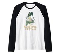 Cozy Maine Pines Camisa Cabin Moose Christmas Night ME State Camiseta Manga Raglan