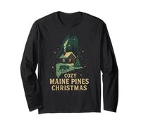 Cozy Maine Pines Camisa Cabin Moose Christmas Night ME State Manga Larga