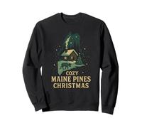 Cozy Maine Pines Camisa Cabin Moose Christmas Night ME State Sudadera