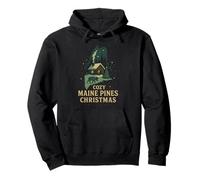 Cozy Maine Pines Camisa Cabin Moose Christmas Night ME State Sudadera con Capucha