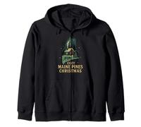 Cozy Maine Pines Camisa Cabin Moose Christmas Night ME State Sudadera con Capucha