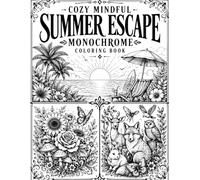 Cozy Mindful Summer Escape Monochrome Coloring Book: Calming One Color Still And Slow scenes with Flowers, Animals, Patterns, Landscapes, Mushrooms ... & Stress Relief for Adults, Teens and Kids