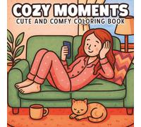 Cozy Moments Coloring Book for Adults & Teens: 50 Cute & Easy Comfort Scenes for Stress Relief with Pets - Chill Autumn and Girl Moments