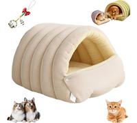 Cozy Monster Cat Bed, Cat Beds for Indoor Cats, Pet Indoor Cave for Cats, Cute Soft Warm Calming Plush Kitten Dog Pet Cave Nest, Warm Caves Nest Sleeping Bed Puppy House for Small Pets (Beige,L)
