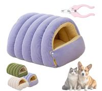 Cozy Monster Cat Bed Cave - Plush Plush Pet Tent for Cats & Small Dogs, Washable Warm Indoor Hideaway House with Removable Cushion, Calming Anti-Anxiety Cuddler Nido (Purple, M)
