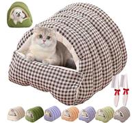 Cozy Monster Cat Bed,Soft and Warm Cats House Tent Beds,Cozy Warming Anti-Slip Fluffy Pet Bag,with Removable Washable Cushion & Anti-Slip Base,For Cats & Small Dogs (Grey Plaid, L)