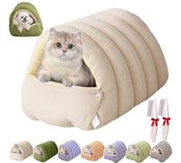 Cozy Monster Cat Bed,Soft and Warm Cats House Tent Beds,Cozy Warming Anti-Slip Fluffy Pet Bag,with Removable Washable Cushion & Anti-Slip Base,For Cats & Small Dogs (Beige, L)