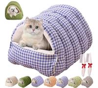 Cozy Monster Cat Bed,Soft and Warm Cats House Tent Beds,Cozy Warming Anti-Slip Fluffy Pet Bag,with Removable Washable Cushion & Anti-Slip Base,For Cats & Small Dogs (Purple Plaid, L)