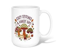 Cozy Mushroom And Sewing Hobby - Taza de café de cerámica, 425.2 g