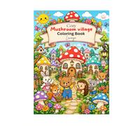 Cozy Mushroom Village Coloring Book: Cute and Easy Coloring Pages for Kids Ages 3-8