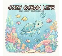 Cozy Ocean Life: An Aesthetic Square Coloring Book for Adults and Teens with Simple Sea Creatures, Cute Turtles, Whales, and Lighthouse Scenes for Stress Relief